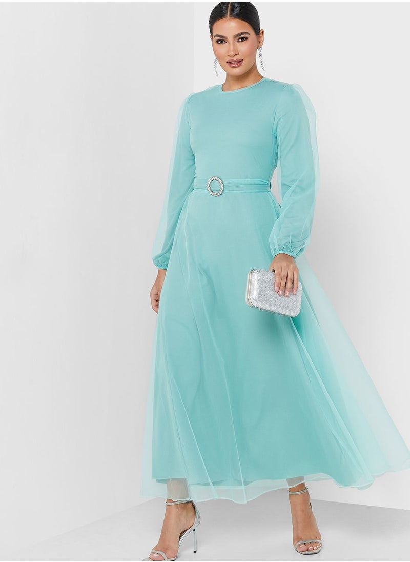 Khizana - Puff Sleeve Belted Dress - Image 1