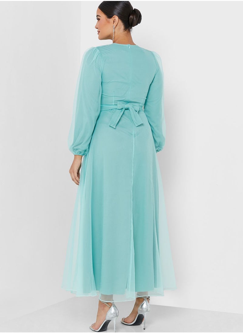Khizana - Puff Sleeve Belted Dress - Image 1