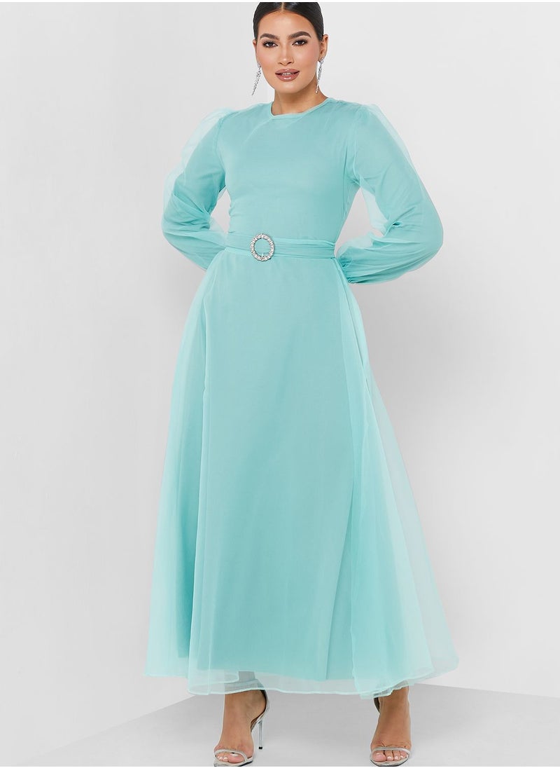 Khizana - Puff Sleeve Belted Dress - Image 1