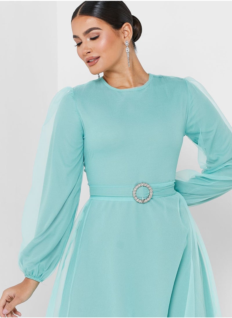 Khizana - Puff Sleeve Belted Dress - Image 1