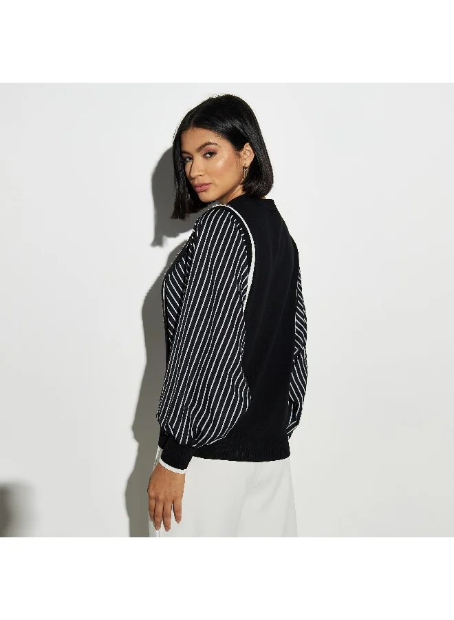 2Xtremz 2Xtremz Embellished Sweater with Crew Neck and Long Chiffon Sleeves
