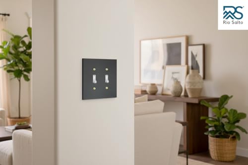 Rio Salto Black Double Toggle Light Switch Cover Metal Outlet Covers Light Switch Cover Plate Heavy Gauge 2Gang Double Toggle Two Flip Switch Wall Plate Midsize 5 x 5 2Pack - Image 3