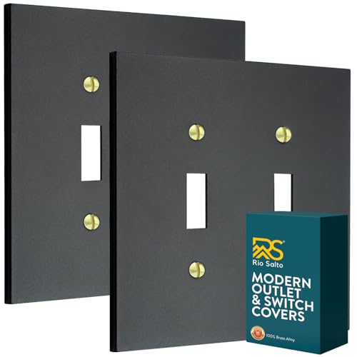 Rio Salto Black Double Toggle Light Switch Cover Metal Outlet Covers Light Switch Cover Plate Heavy Gauge 2Gang Double Toggle Two Flip Switch Wall Plate Midsize 5 x 5 2Pack - Image 1