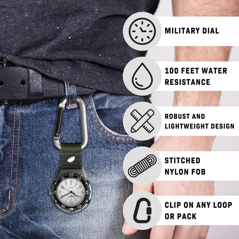 Dakota Backpacker Clip, Quality Pocket Watch, Fob Nylon Carabiner Strap, Lightweight, Premium Durability Outdoor Gifts for Men, Use for Fishing, Hunting, Golf and More, Tactical Watch - Image 1