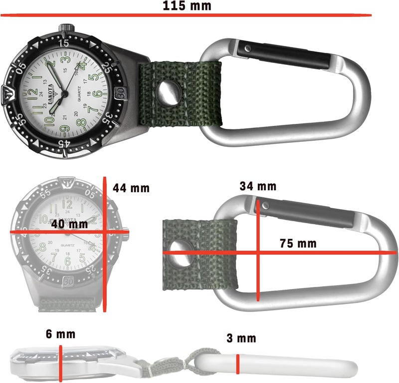 Dakota Backpacker Clip, Quality Pocket Watch, Fob Nylon Carabiner Strap, Lightweight, Premium Durability Outdoor Gifts for Men, Use for Fishing, Hunting, Golf and More, Tactical Watch - Image 5