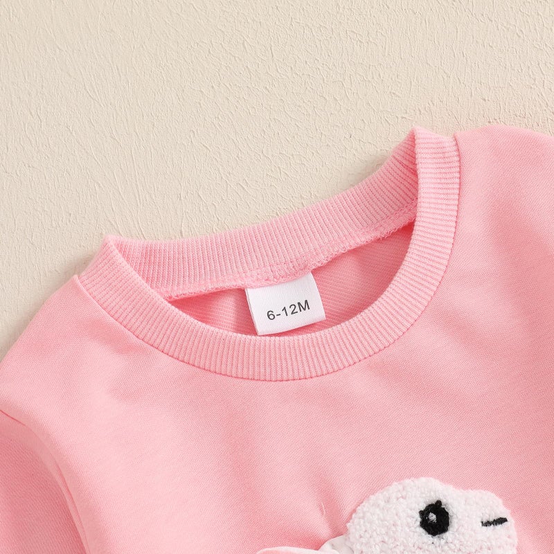 Dcohmch Toddler Girl Boy Easter outfit Bunny Embroidered Shirt Sweatshirt Long Sleeve Pullovers Baby Spring Clothes (Pink, 3-4 Years) - Image 5