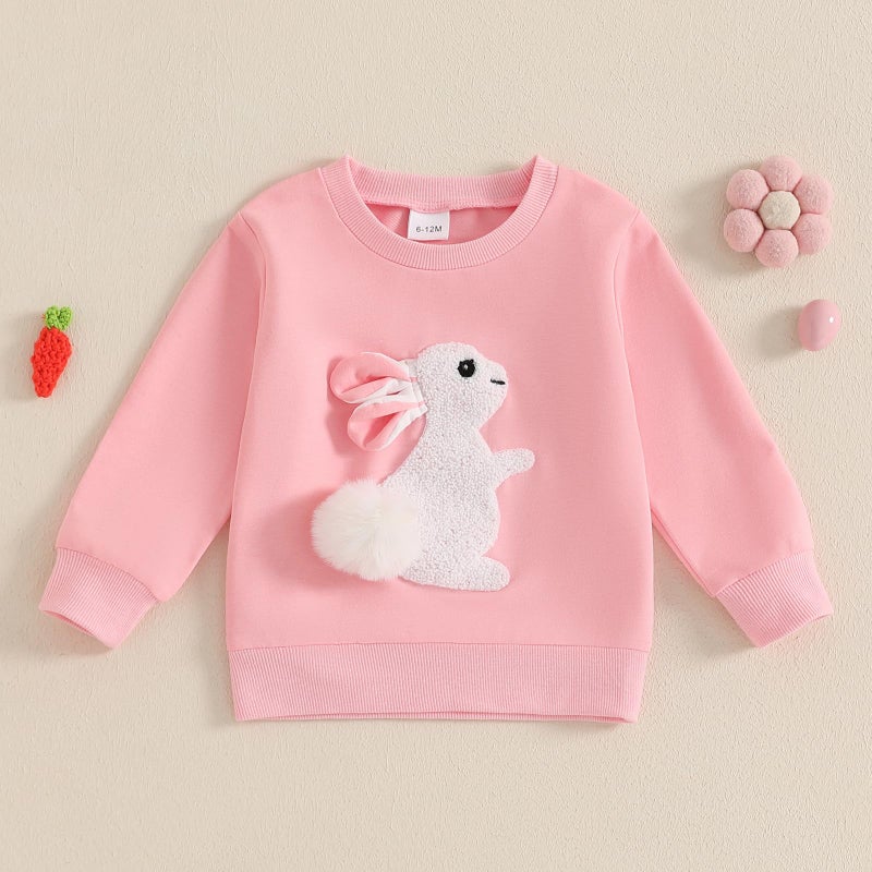 Dcohmch Toddler Girl Boy Easter outfit Bunny Embroidered Shirt Sweatshirt Long Sleeve Pullovers Baby Spring Clothes (Pink, 3-4 Years) - Image 3