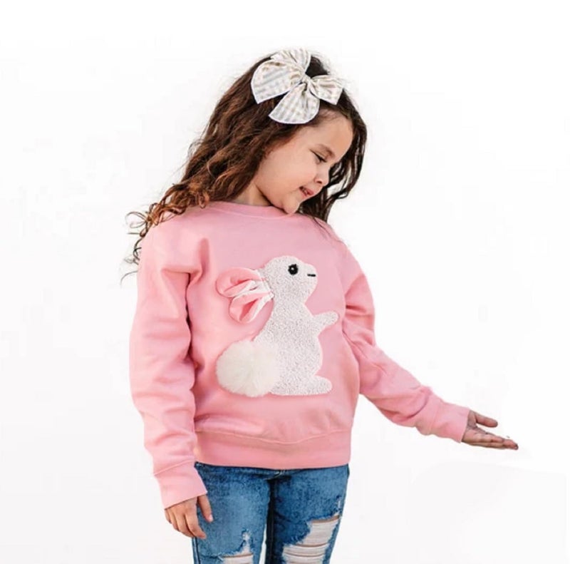 Dcohmch Toddler Girl Boy Easter outfit Bunny Embroidered Shirt Sweatshirt Long Sleeve Pullovers Baby Spring Clothes (Pink, 3-4 Years) - Image 2