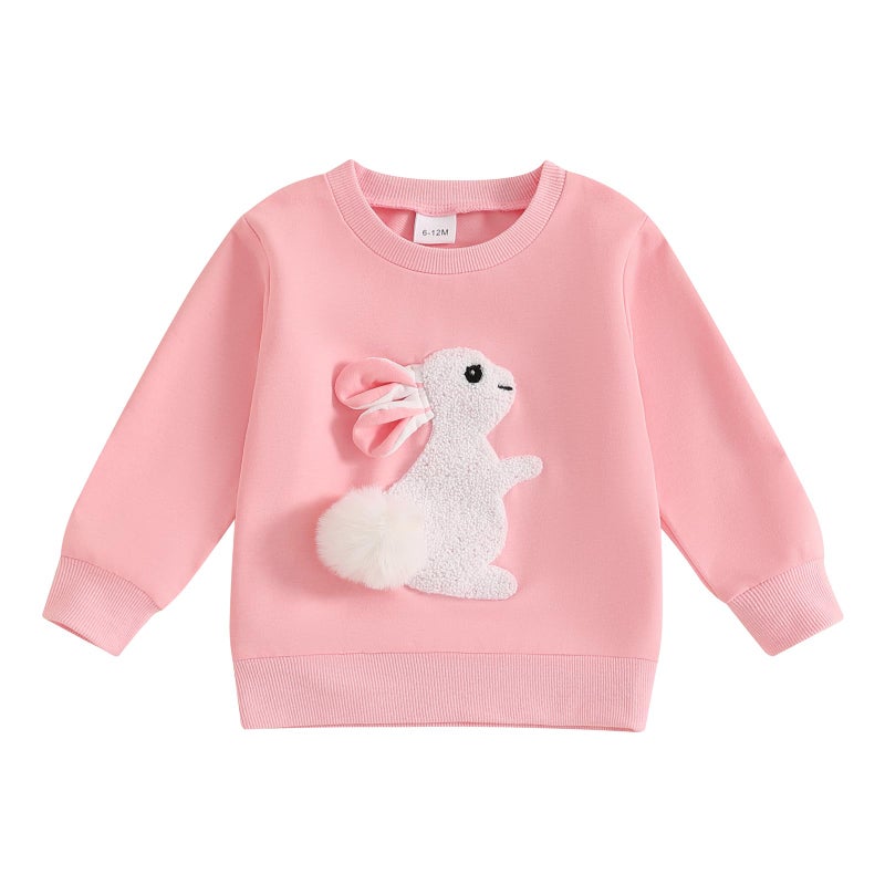 Dcohmch Toddler Girl Boy Easter outfit Bunny Embroidered Shirt Sweatshirt Long Sleeve Pullovers Baby Spring Clothes (Pink, 3-4 Years) - Image 1
