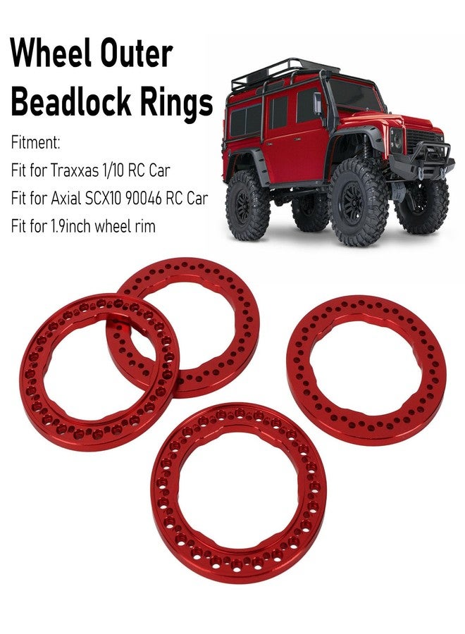 lvifloae 4pcs 1.9 Inch Wheel Outer Beadlock Rings Aluminum Alloy Replacement Wheel Beadlock Rings 1/10 RC Car Axial SCX10 90046 RC Car (Red) - Image 4