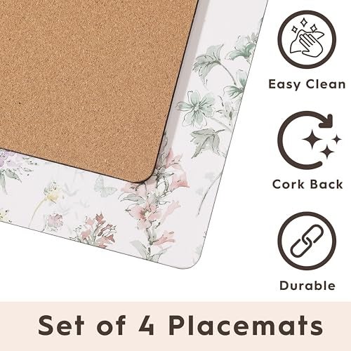 Laura Ashley Cork Placemats 16 x 12-inch for Kitchen and Dining Tables, Heat Resistant, Durable, Easy Clean, Set of 4, Wild Meadow - Image 3