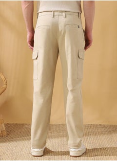 Dennis Lingo Straight Fit Solid Beige 98% Cotton 2 %Elastane Mid Rise Waist Full Length Woven Weave Cargo for Men with Button/Zip Closure -elevate your everyday fashion game effortlessly.  - Image 5