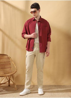Dennis Lingo Straight Fit Solid Beige 98% Cotton 2 %Elastane Mid Rise Waist Full Length Woven Weave Cargo for Men with Button/Zip Closure -elevate your everyday fashion game effortlessly.  - Image 1