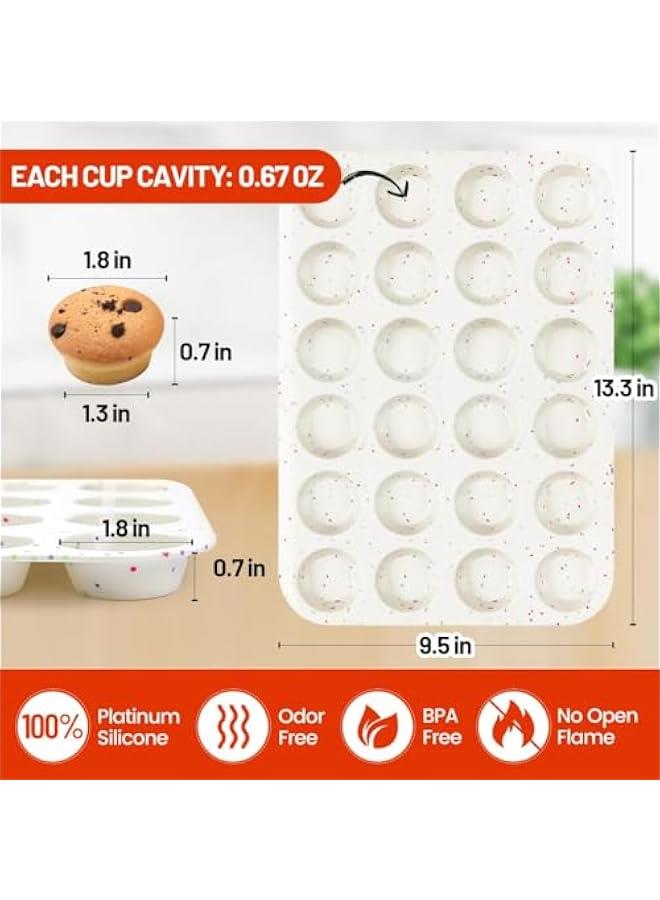 CAKETIME Silicone Mini Muffin Pan, 24 Cups Nonstick Mini Cupcake Pan for Baking Muffin, Cupcake, Egg Bites, Fat Bomb, 1 Pack Confetti - Image 3