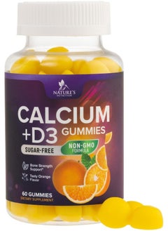 Nature's Nutrition Calcium Gummies Sugar Free with Vitamin D3 - Highly Concentrated Calcium Carbonate and Vitamin D Gummy Chews Support Bones and Teeth - Non-GMO, Tasty Orange Flavor, for Everyone - 60 Gummies  - Image 1