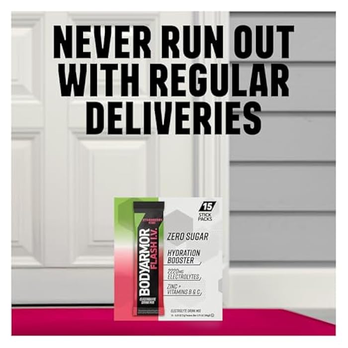 BODYARMOR حزم إلكتروليت BODYARMOR Flash IV، فراولة كيوي - مزيج مشروبات بدون سكر، حزم فردية، مسحوق ماء جوز الهند (15 حبة) - Image 5