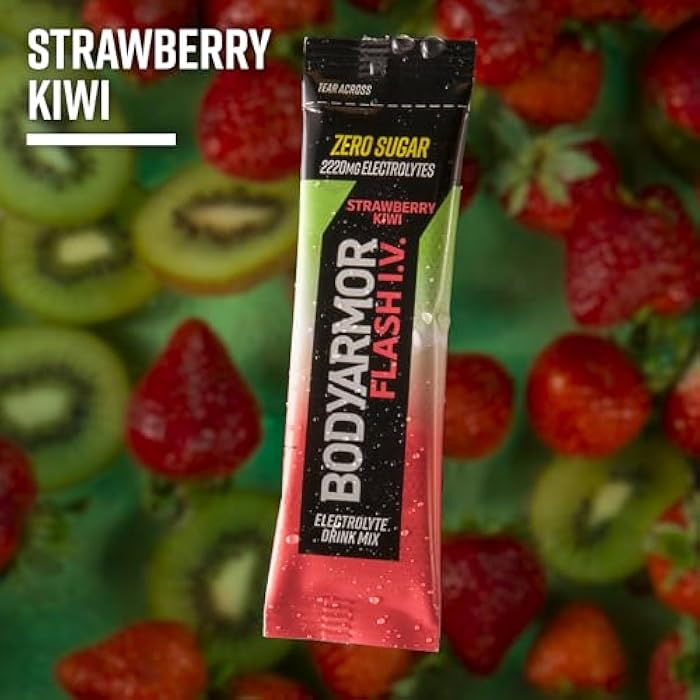 BODYARMOR حزم إلكتروليت BODYARMOR Flash IV، فراولة كيوي - مزيج مشروبات بدون سكر، حزم فردية، مسحوق ماء جوز الهند (15 حبة) - Image 4