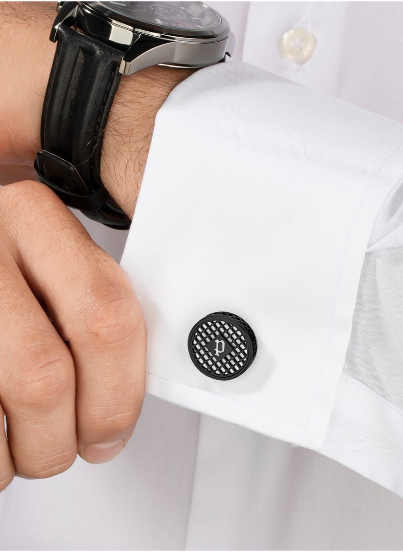 CERRUTI 1881 Paolo Grey and Black Stainless Steel Luxury Cufflinks for Men  - Image 1
