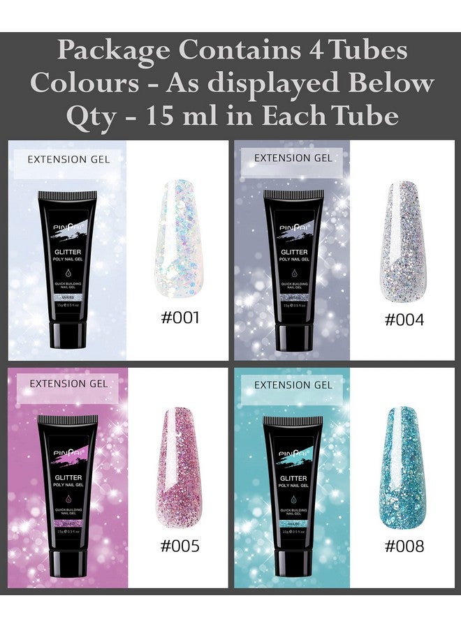 Pinpai Glitter Poly Nail Gel 4 Tubes 15Ml Each Multicolour - Image 2