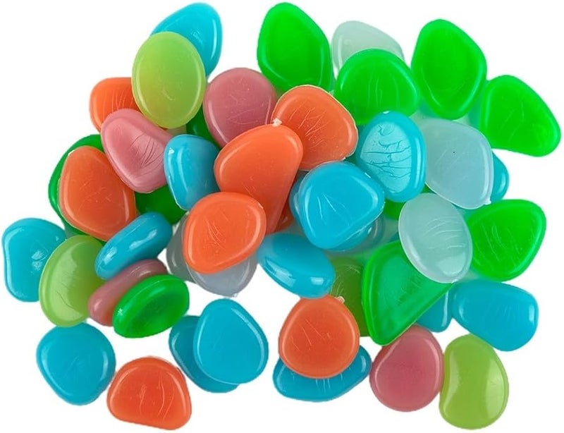 Glow In The Dark Pebbles 50PCS Luminous Stones For Outdoor Pathway Garden Mix Color - Image 1