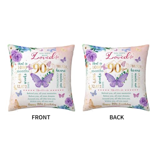 Skizbcw 90th Birthday Gifts for Women, 90th Birthday Decorations for Women, Gift for 90 Year Old Woman, 90 Year Old Birthday Gift for Woman, 90 Party Favors Throw Pillow Covers 18 x 18 Inch - Image 4