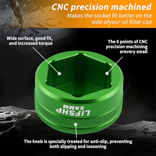 LIFSHP 28MM Oil Filter Socket, 3/8" Drive For Dodge Ram 6.7L Cummins Other Vehicles Oil/Fuel Filter Removal Tool-Green - Image 4