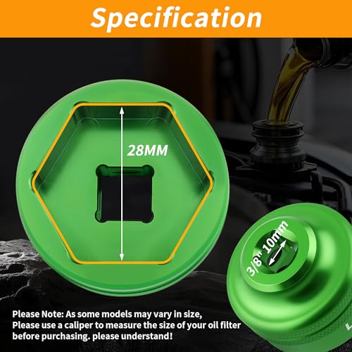 LIFSHP 28MM Oil Filter Socket, 3/8" Drive For Dodge Ram 6.7L Cummins Other Vehicles Oil/Fuel Filter Removal Tool-Green - Image 2