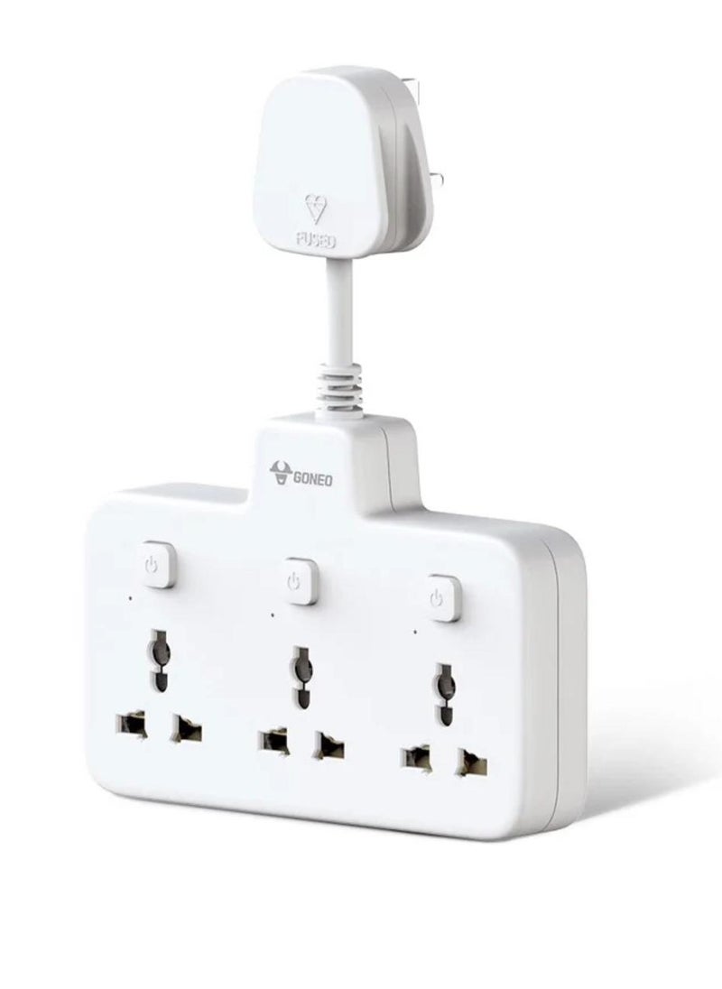 GONEO Flexible Extension Board, Individual Switch Power Strip, 3250W 13A Extension Cord with 3 Universal Socket, Surge Protection for Home Office - 3 Switches 3 Outlets  - Image 1