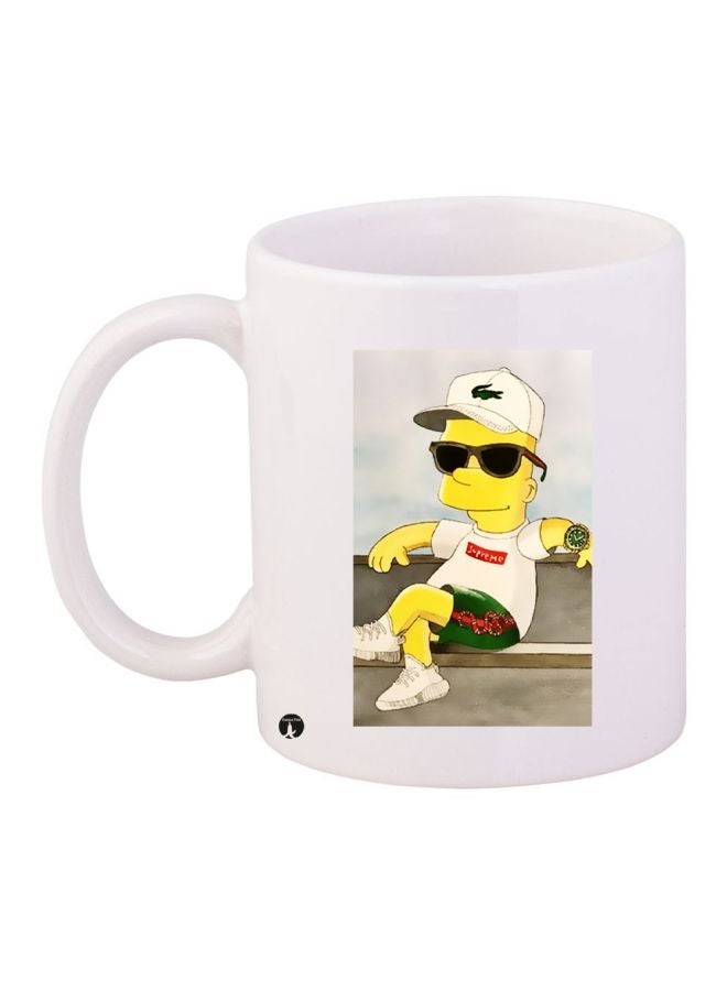 Cartoon Printed Coffee Mug White/Yellow/Brown 11ounce