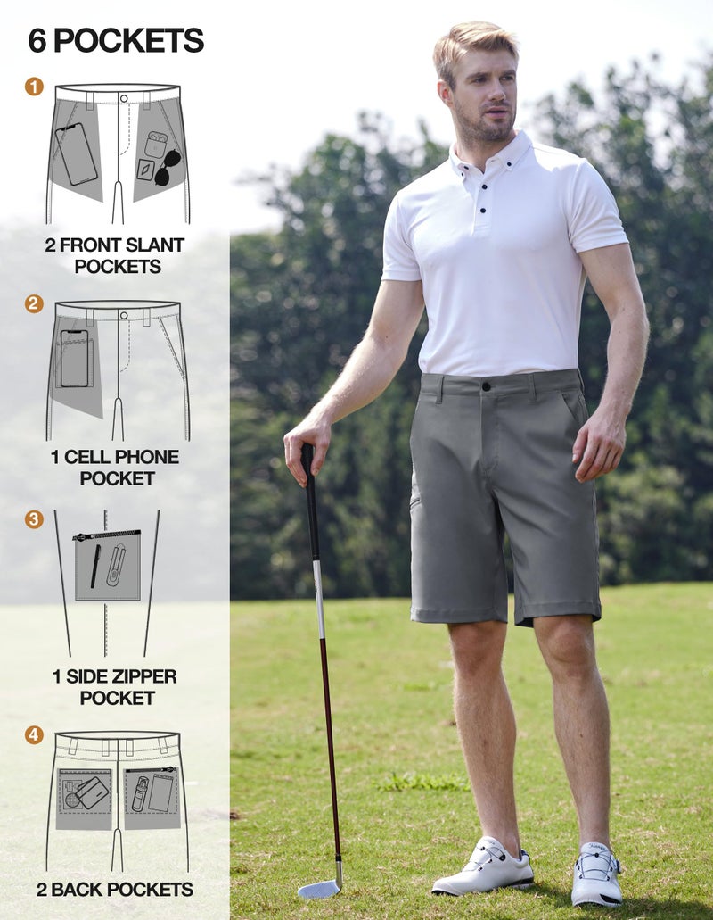 PULI Men's Summer Beach Shorts Lightweight Golf Dress Casual Shorts with Pocket Dark Grey 38 - Image 4