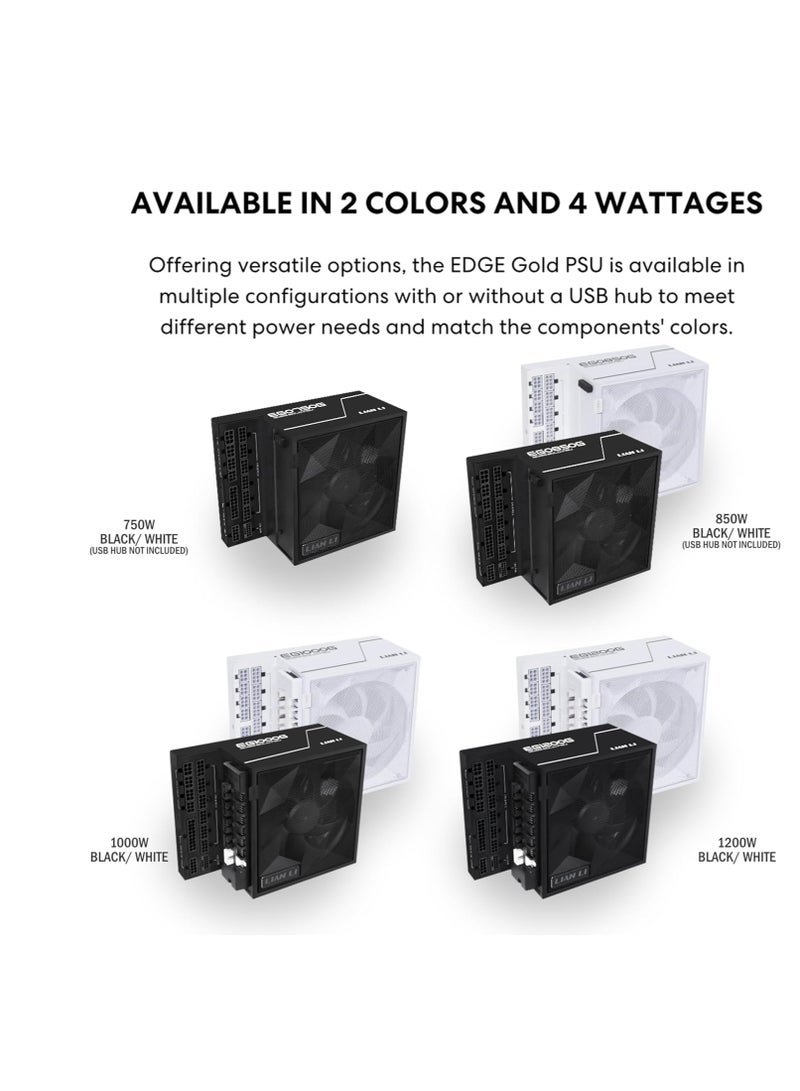 ليان لي مزود طاقة معياري كامل 850 واط من سلسلة ايدج - ذهبي - ATX 3.1 - دعم منفذ الملحقات الإضافية السريع 5.1 - موصل 12 فولت - 2 × 6 - تصميم على شكل حرف L لحافظة الغرفة المزدوجة - بدون موزع USB/مروحة - - Image 2