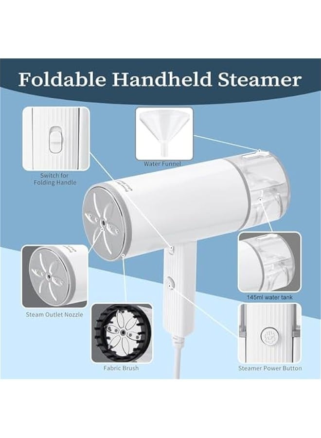 بيوينتي جهاز كي بالبخار محمول للملابس والسفر مع خزان مياه سعة 145 مل قابل للطي ومحمول باليد بتسخين سريع خلال 16 ثانية، جهاز كي بالبخار للقماش مع فرشاة وقمع للمنزل والمكتب والسفر من سوبيكاتي - Image 2