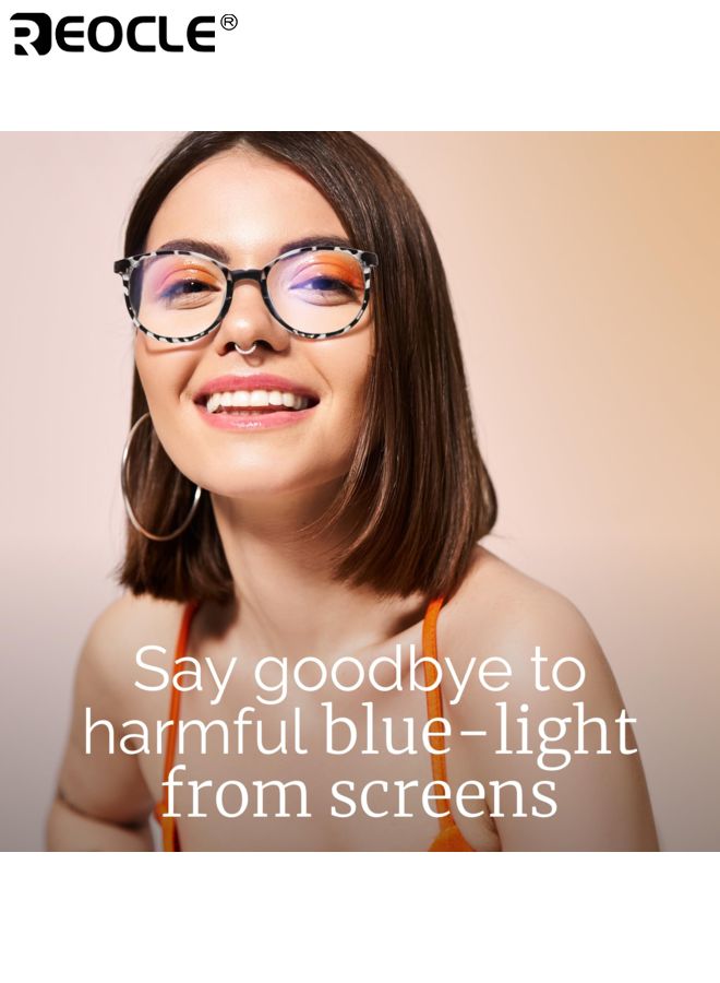 ريوكل نظارات حجب الضوء الأزرق للسيدات بتصميم إطار دائري وعدسات غير طبية لمكافحة إرهاق العينين مع وضوح عالي للاستخدام أمام الشاشة - Image 2