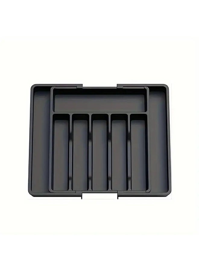 Generic Silverware Drawer Organizer,Expandable Utensil Organizer,Adjustable Kitchen Flatware Organizer Large Capacity Utensil Organizer and Storage Cutlery Tray for Spoons Forks Knives (Black)  - Image 1