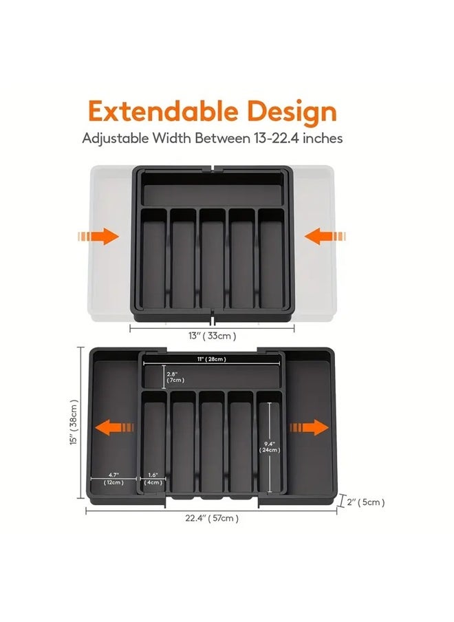 Generic Silverware Drawer Organizer,Expandable Utensil Organizer,Adjustable Kitchen Flatware Organizer Large Capacity Utensil Organizer and Storage Cutlery Tray for Spoons Forks Knives (Black)  - Image 2