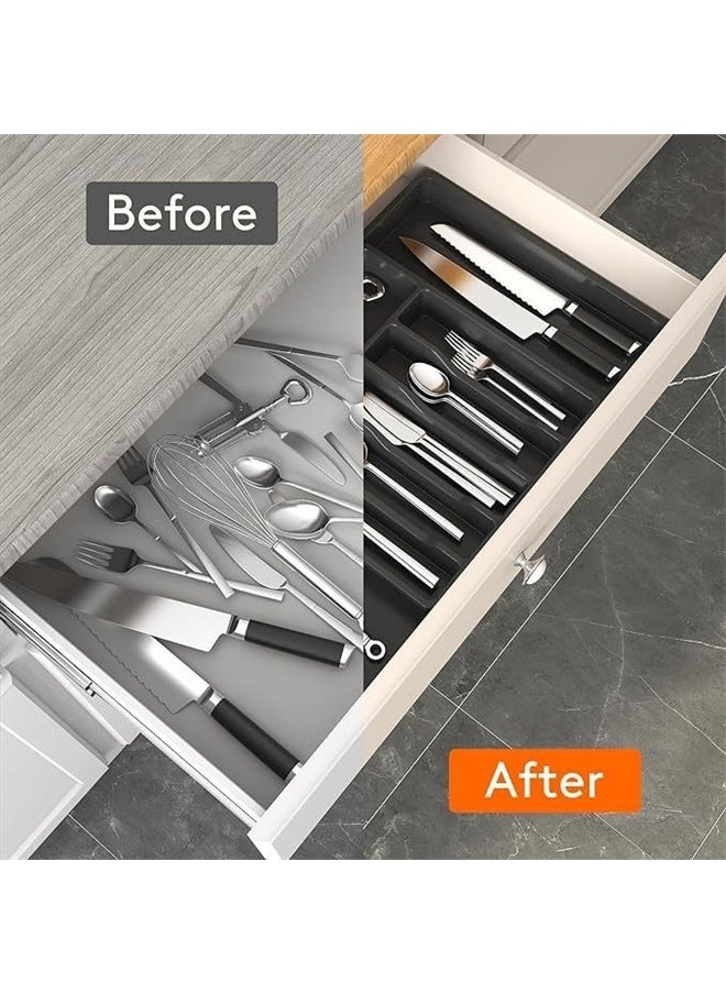 Generic Silverware Drawer Organizer,Expandable Utensil Organizer,Adjustable Kitchen Flatware Organizer Large Capacity Utensil Organizer and Storage Cutlery Tray for Spoons Forks Knives (Black)  - Image 5