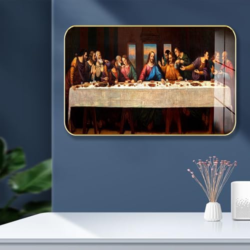 Masstone Premium Crystal Lord Jesus Last Super High Glossy Surface with Golden Slim Frame, 45x30 cm – Wall Art for Living Room, Bedroom, and Office Décor - Image 2