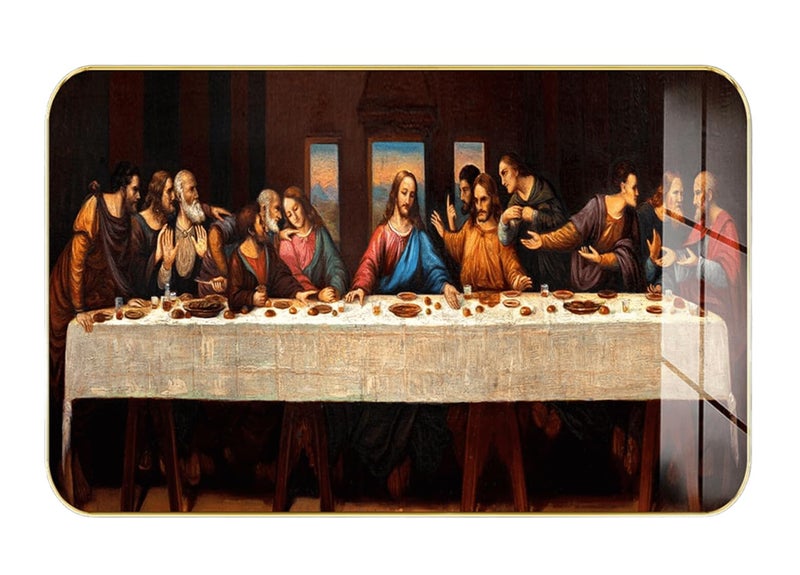 Masstone Premium Crystal Lord Jesus Last Super High Glossy Surface with Golden Slim Frame, 45x30 cm – Wall Art for Living Room, Bedroom, and Office Décor - Image 1