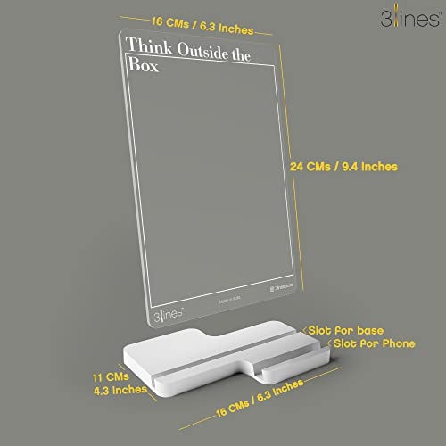 3 Lines Clarity+ 'Think Outside the Box' Acrylic Board for Desk (24x16 CM)| Best Planner & Organiser | White Acrylic Base With Slot for Phone| With 2 Markers & Cleaning Fabric |Regular Size - Image 3