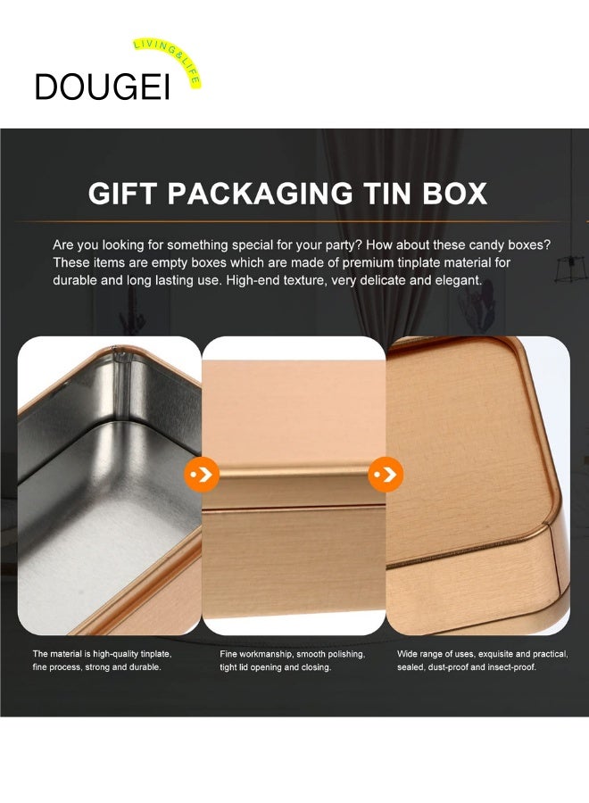 دوغي 6 قطع من علب الصفيح المستطيلة الذهبية مع أغطية مفصلية وحاويات تخزين معدنية محمولة للحلوى والمجوهرات والعملات المعدنية والشاي وهدايا الحفلات (11 × 6.5 × 3.5 سم) - Image 5