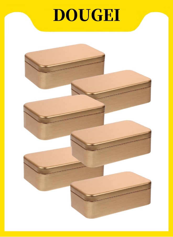 دوغي 6 قطع من علب الصفيح المستطيلة الذهبية مع أغطية مفصلية وحاويات تخزين معدنية محمولة للحلوى والمجوهرات والعملات المعدنية والشاي وهدايا الحفلات (11 × 6.5 × 3.5 سم) - Image 1