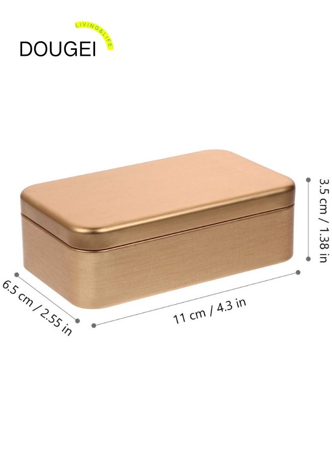 دوغي 6 قطع من علب الصفيح المستطيلة الذهبية مع أغطية مفصلية وحاويات تخزين معدنية محمولة للحلوى والمجوهرات والعملات المعدنية والشاي وهدايا الحفلات (11 × 6.5 × 3.5 سم) - Image 2