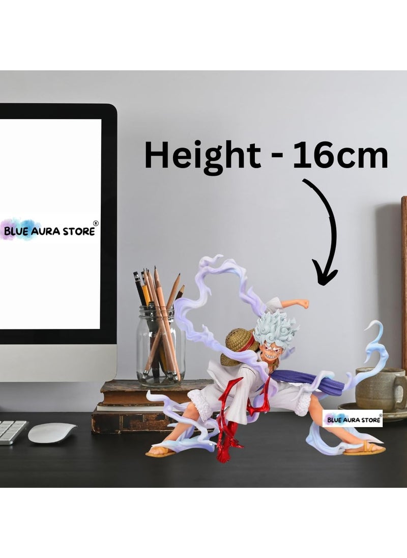 Blue Halo Monkey D Luffy Gear 5 Action Figure Height -16cm Multi-color PVC Collectible |Luffy Ground Punch