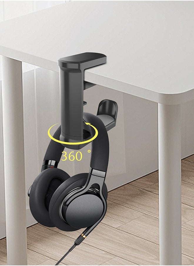 Generic PC Gaming Headset Headphone Hook Holder Hanger Mount, Headphones Stand with Adjustable & Rotating Arm Clamp, Under Desk Design, Universal Fit, Built in Cable Clip Organizer (Gaming Black)  - Image 1