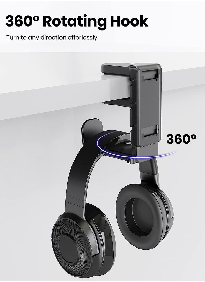 Generic PC Gaming Headset Headphone Hook Holder Hanger Mount, Headphones Stand with Adjustable & Rotating Arm Clamp, Under Desk Design, Universal Fit, Built in Cable Clip Organizer (Gaming Black)  - Image 2