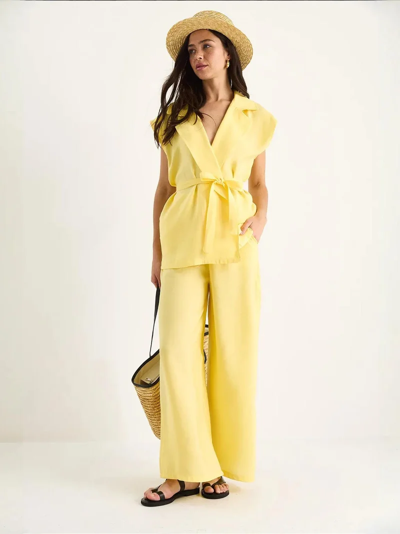 Bianco Lucci LUCCI Vest and Wide Leg Pants Set