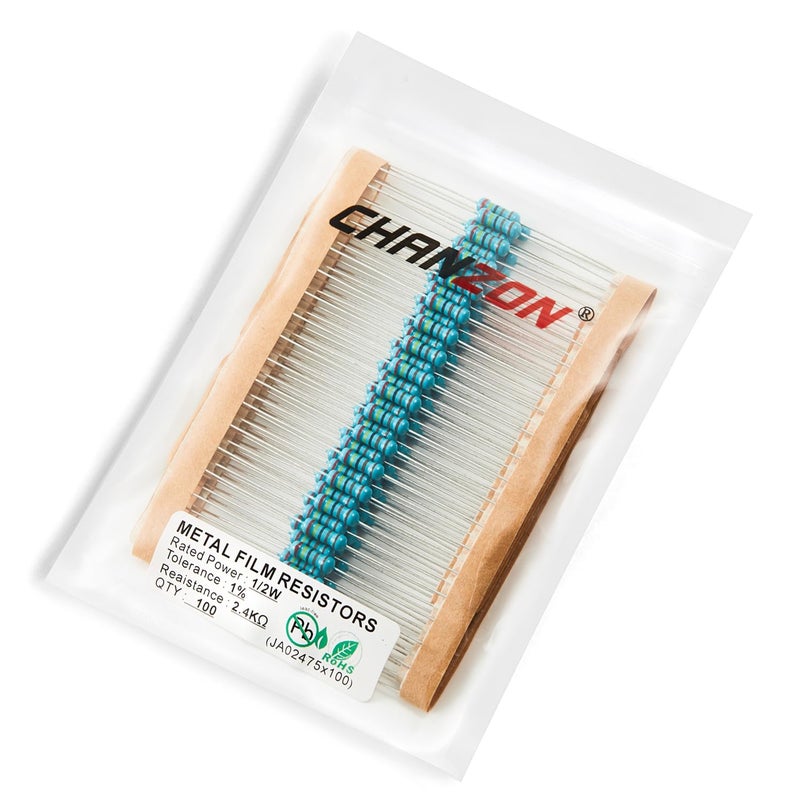 CHANZON 100 قطعة 1/2 واط (0.5 واط) 2.4 كΩ أوم مقاومة ثابتة من فيلم معدني 0.01 ±1% تحمل 2.4K R MF مقاومات ثقب المرور مع شهادة روهس - Image 4
