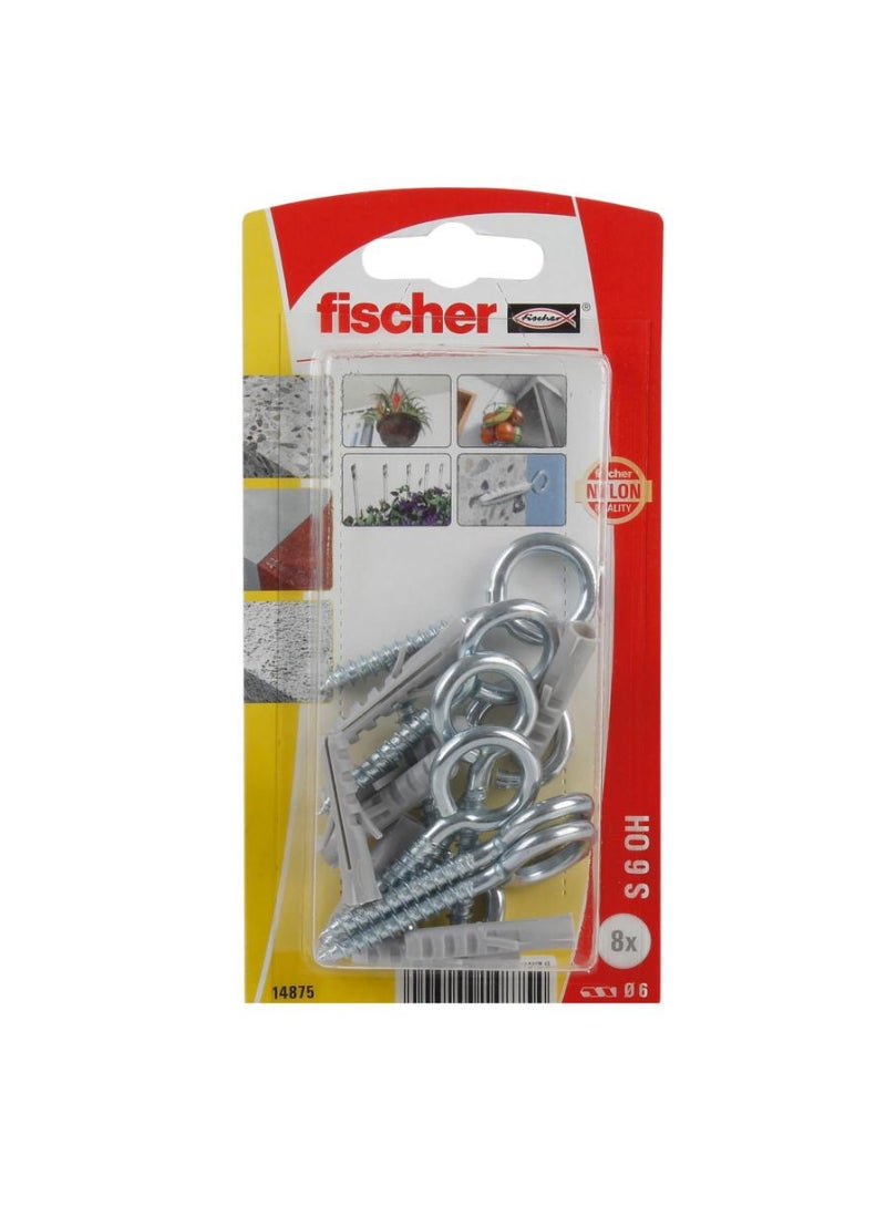 Fischer Expansion Plug W/ Eye Screw Pack S6 8Pcs