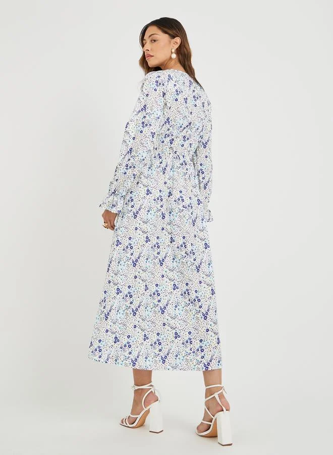Take Two Take Two Ditsy Floral Print Long Sleeve A-Line Midi Dress