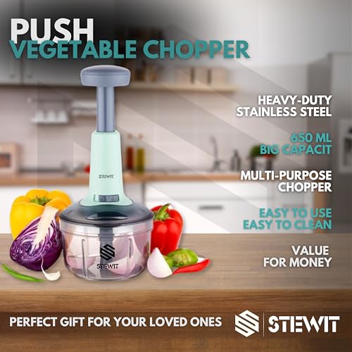 Stewit Food Chopper 900ml, Steel Large Manual Hand-Press Vegetable Chopper Mixer Cutter to Cut Onion, Salad, Tomato, Potato (Pista 650ml) - Image 5